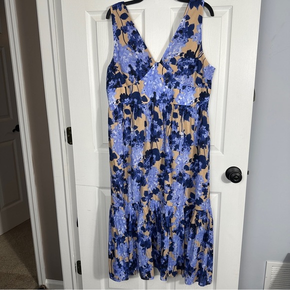 Tommy Hilfiger Women's Sleeveless Tiered Midi Dress in seashell/blue, sz 14 - Picture 1 of 13